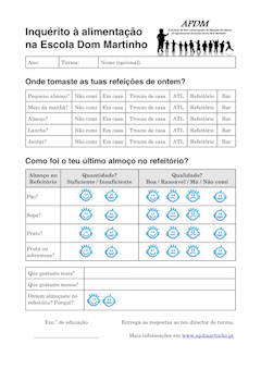 Inquérito à alimentação na Escola Dom Martinho, Dezembro de 2011